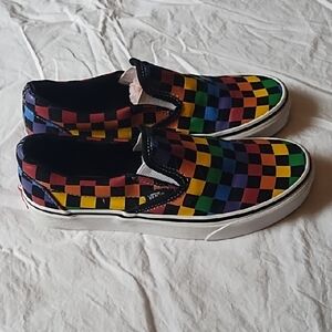 Vans Off The Wall SzW7 Rainbow Checkered Slip On Shoes